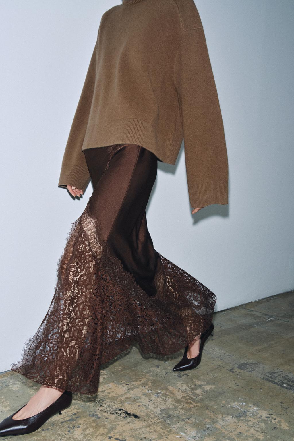 АТЛАСНАЯ ЮБКА С КРУЖЕВОМ ZW COLLECTION