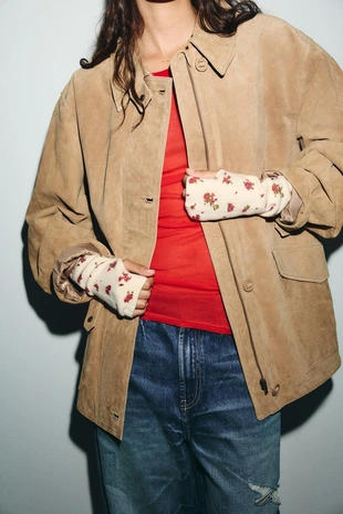 Митенки трикотажные с цветочным принтом- Заказать в России