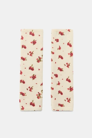 Митенки трикотажные с цветочным принтом- Заказать в России