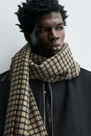 Шарф в клетку с бахромой- Заказать в России