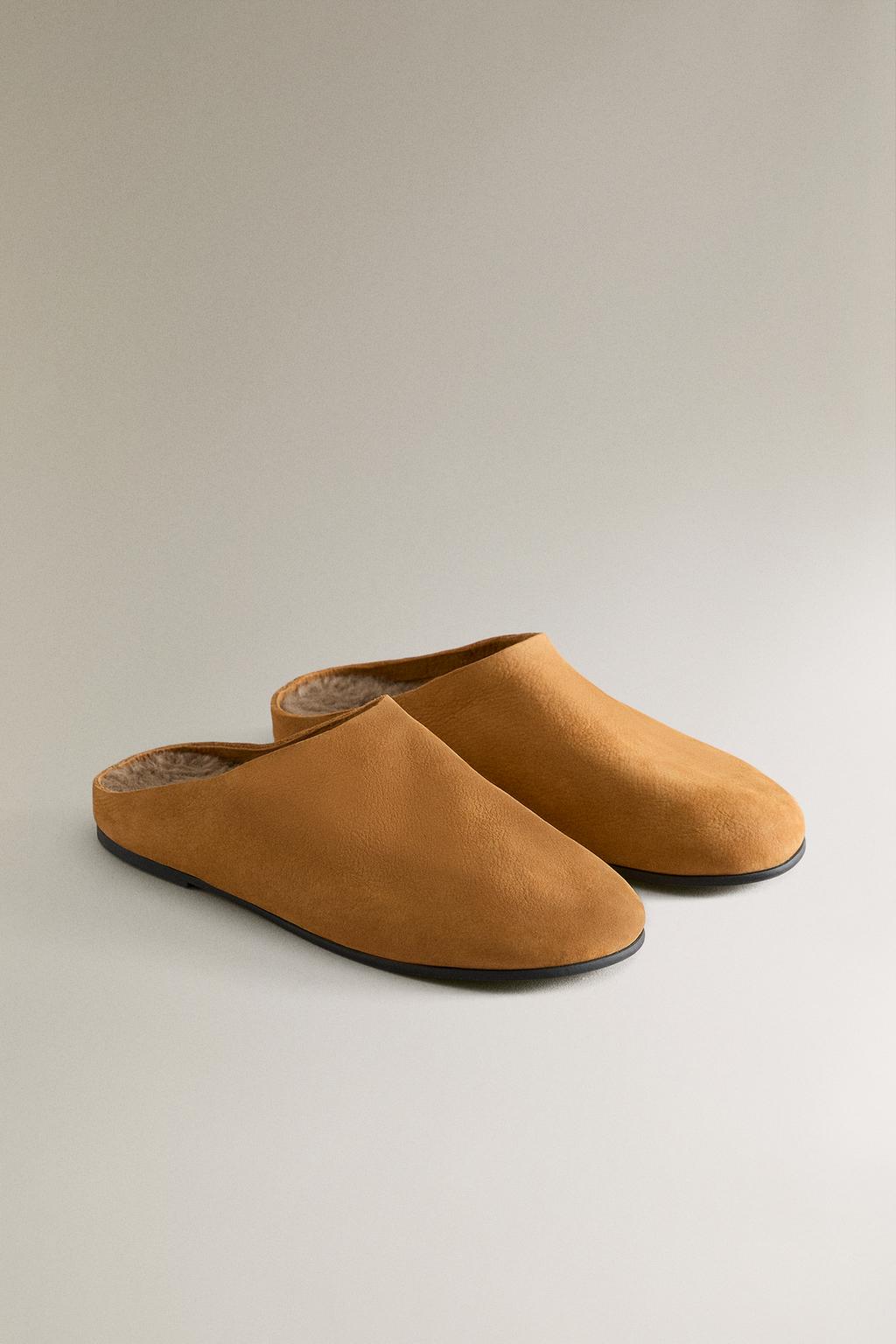 Теплые кожаные мулы с меховой подкладкой