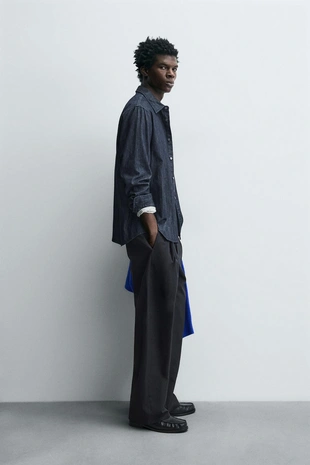 Джинсовая рубашка классического кроя- Заказать в России