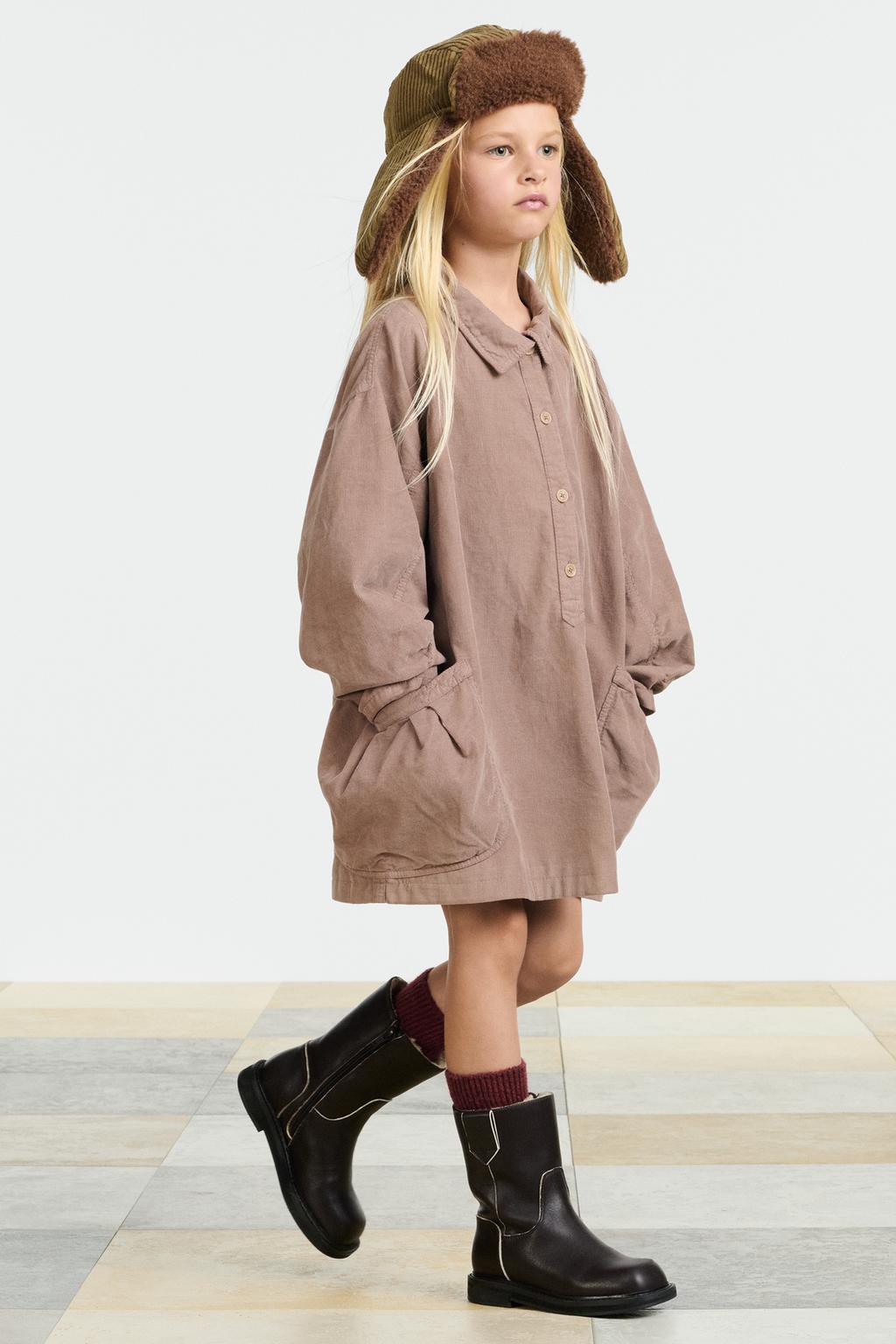 Платье из вельвета с воротником рубашки и рукавами баллон