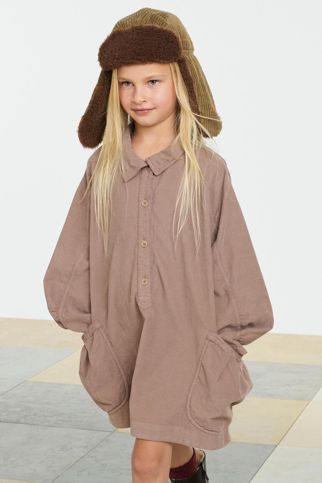 Платье из вельвета с воротником рубашки и рукавами баллон