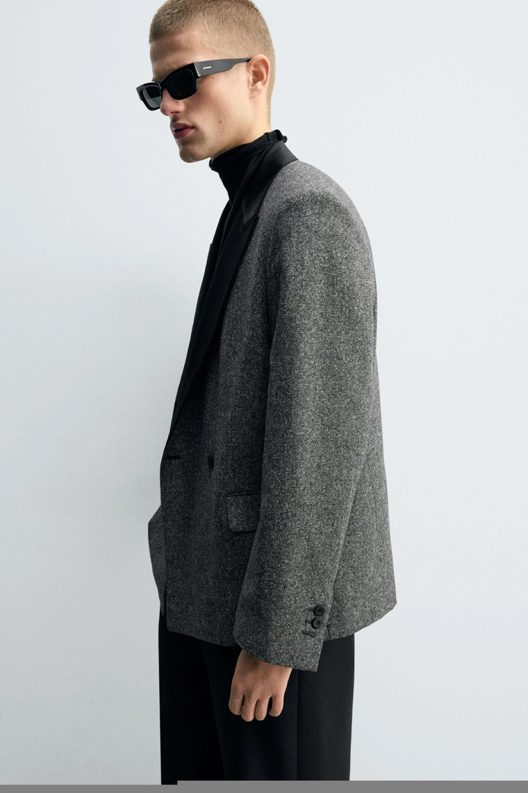 Многоцветный мозаичный двубортный блейзер