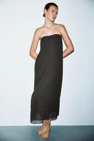 Платье миди с открытыми плечами- Заказать в России