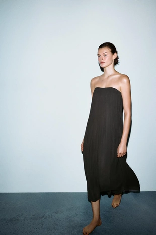 Платье миди с открытыми плечами- Заказать в России