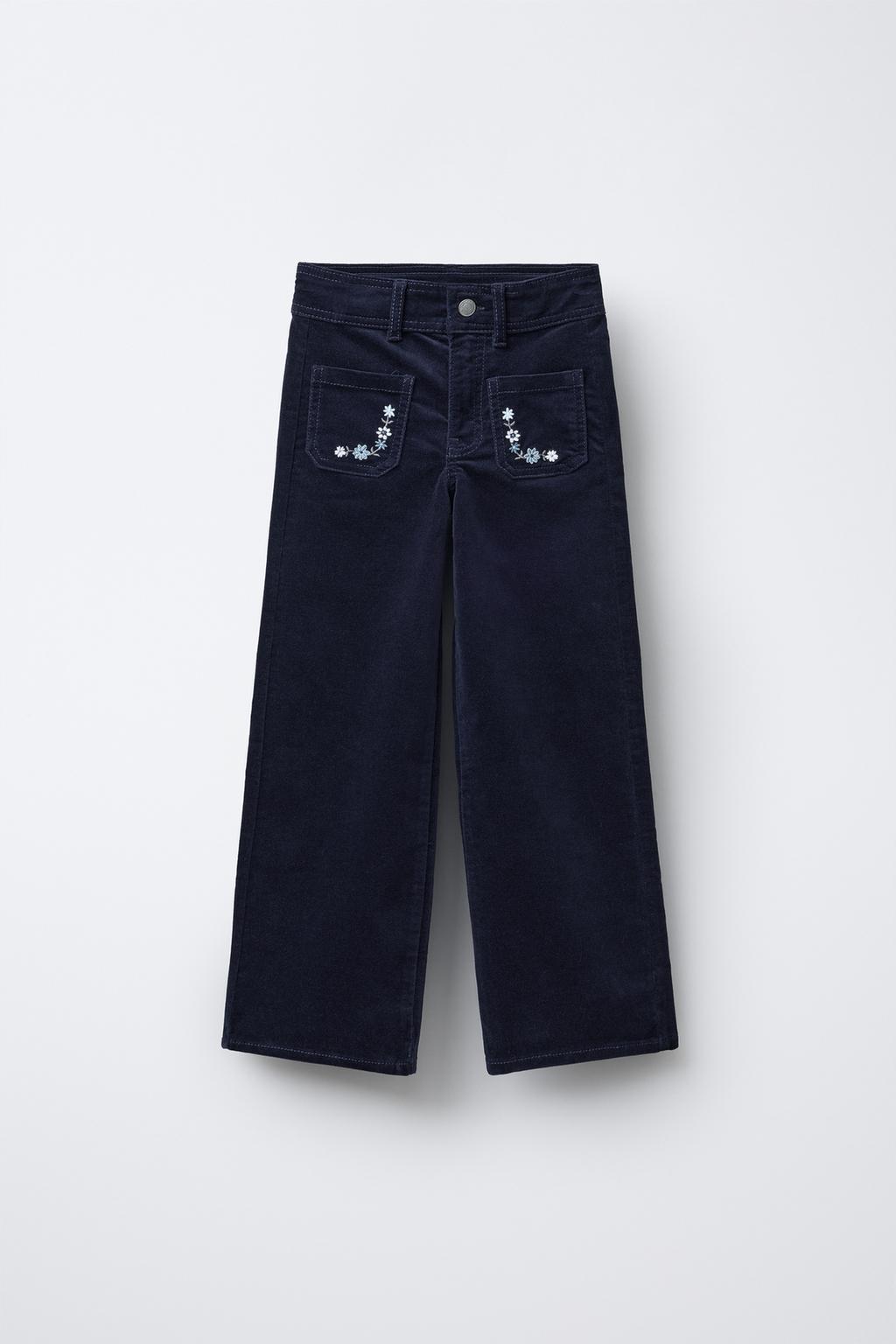 БАРХАТНЫЕ БРЮКИ С ВЫШИВКОЙ В ВИДЕ ЦВЕТОВ