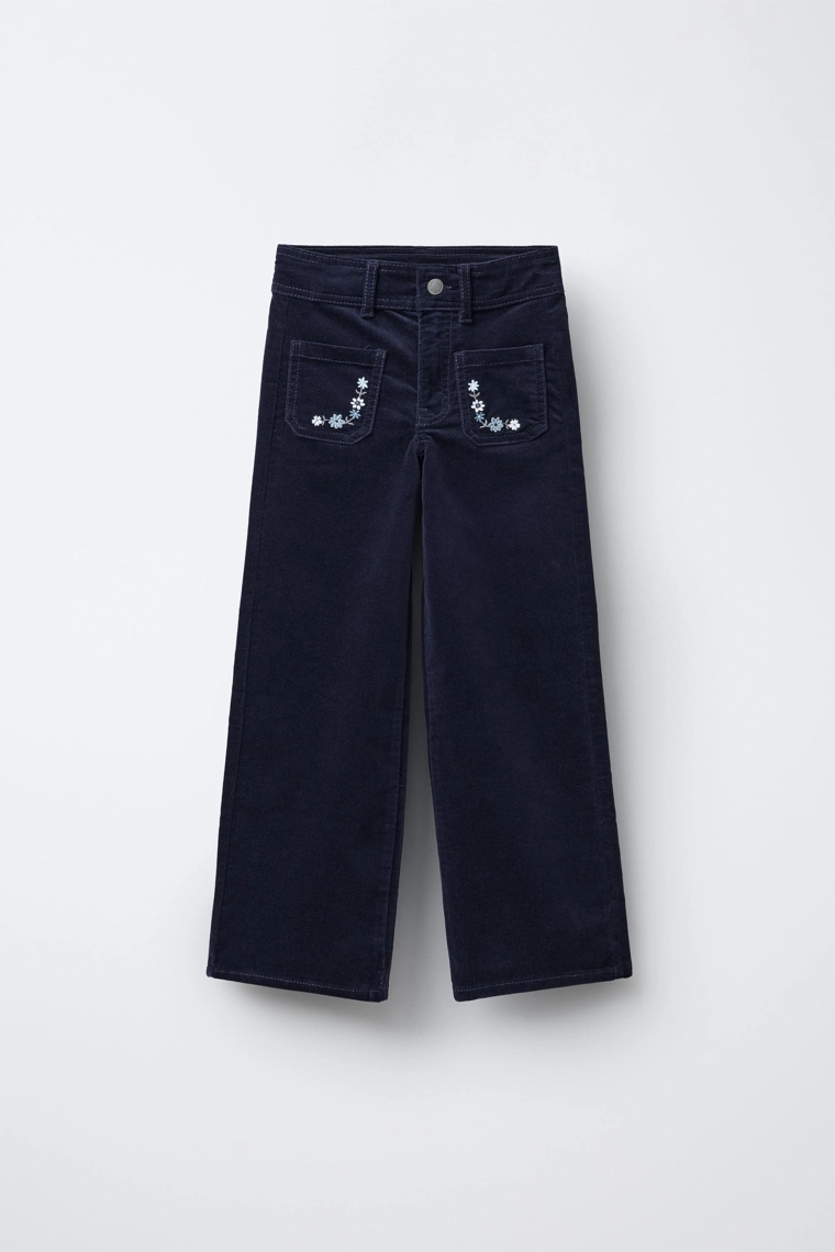 Брюки из велюра с вышитыми цветами