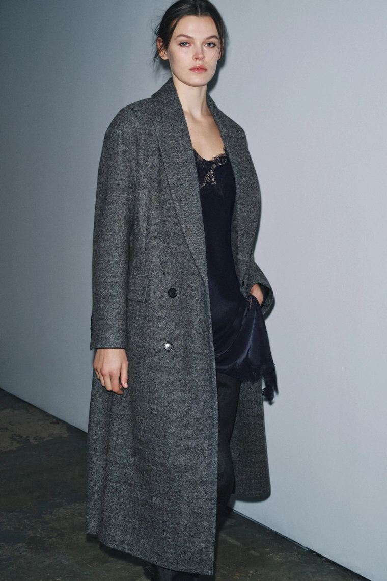 Пальто в клетку из 100% шерсти коллекции zw limited edition