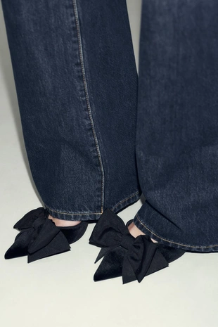 Бархатные туфли-мюли с бантом- Заказать в России