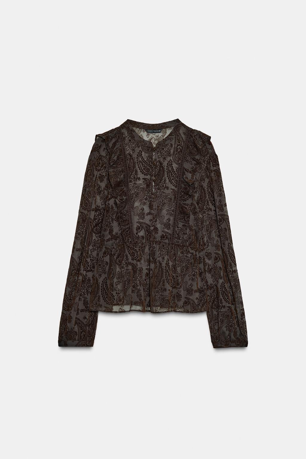 БЛУЗА С ВОЛАНАМИ И ВЫЖЖЕННЫМ РИСУНКОМ