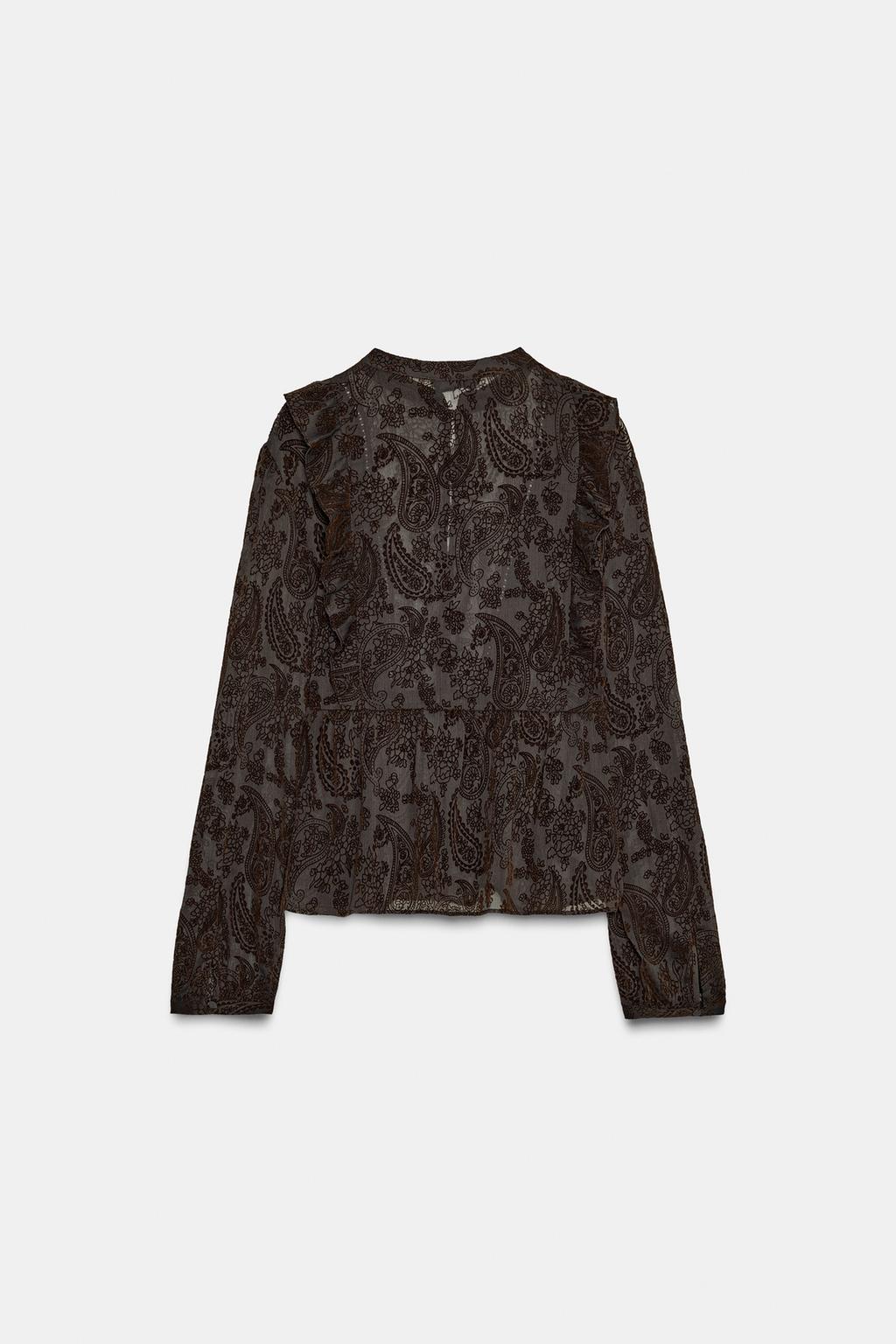БЛУЗА С ВОЛАНАМИ И ВЫЖЖЕННЫМ РИСУНКОМ