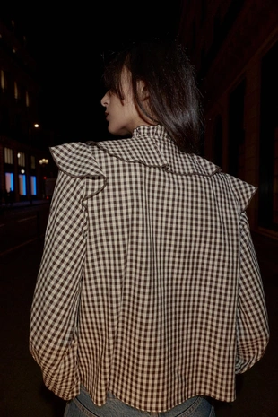 Блуза с воланами в клетку виши- Заказать в России