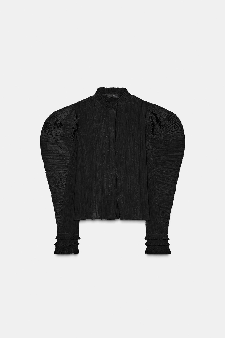 Блуза с объемными рукавами из замишанного материала коллекции zara woman