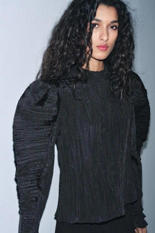 Жатая блузка с объемными рукавами — ZW COLLECTION- Заказать в России