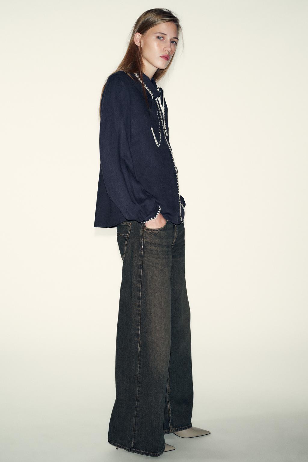 БЛУЗА С БАНТОМ И КОНТРАСТНОЙ ОТСТРОЧКОЙ