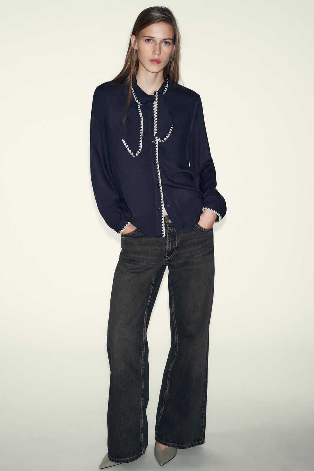 БЛУЗА С БАНТОМ И КОНТРАСТНОЙ ОТСТРОЧКОЙ