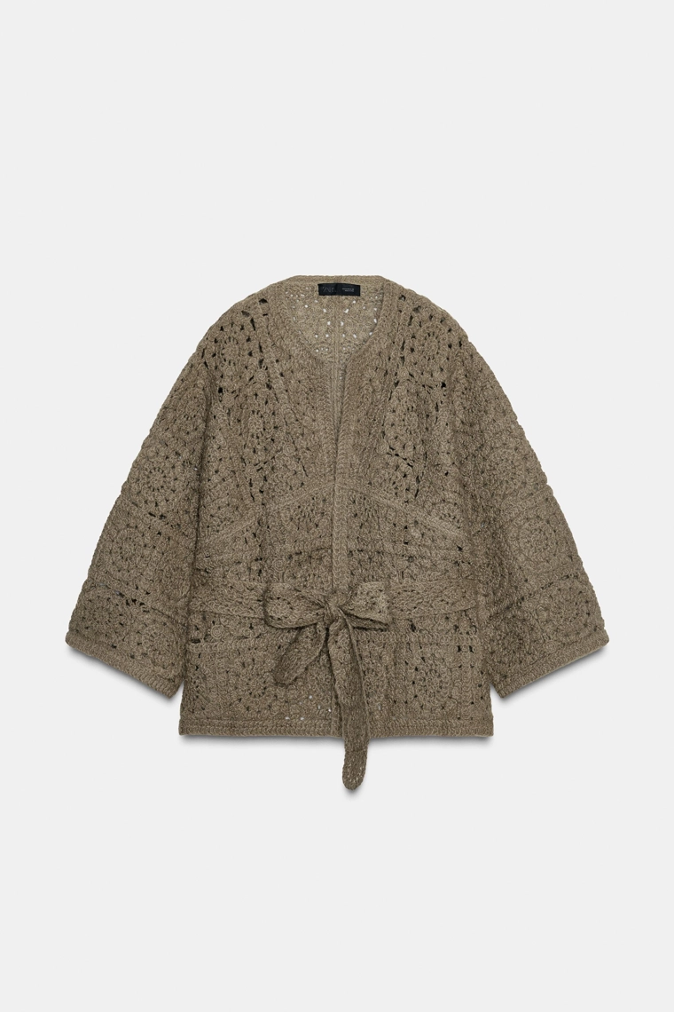 Кардиган с поясом из вязаного полотна