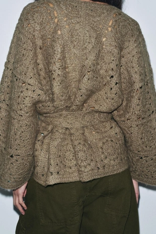 Вязаный кардиган с поясом- Заказать в России