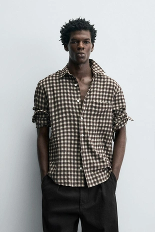 Рубашка в клетку с карманом- Заказать в России