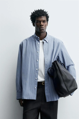 Рубашка из рельефной ткани в полоску- Заказать в России