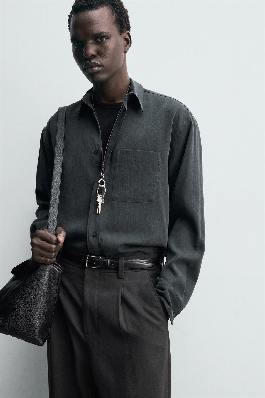 РУБАШКА СВОБОДНОГО КРОЯ ИЗ СТРУЯЩЕЙСЯ ТКАНИ