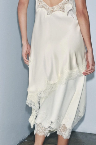 Трикотажная юбка миди с бусинами и кружевом- Заказать в России