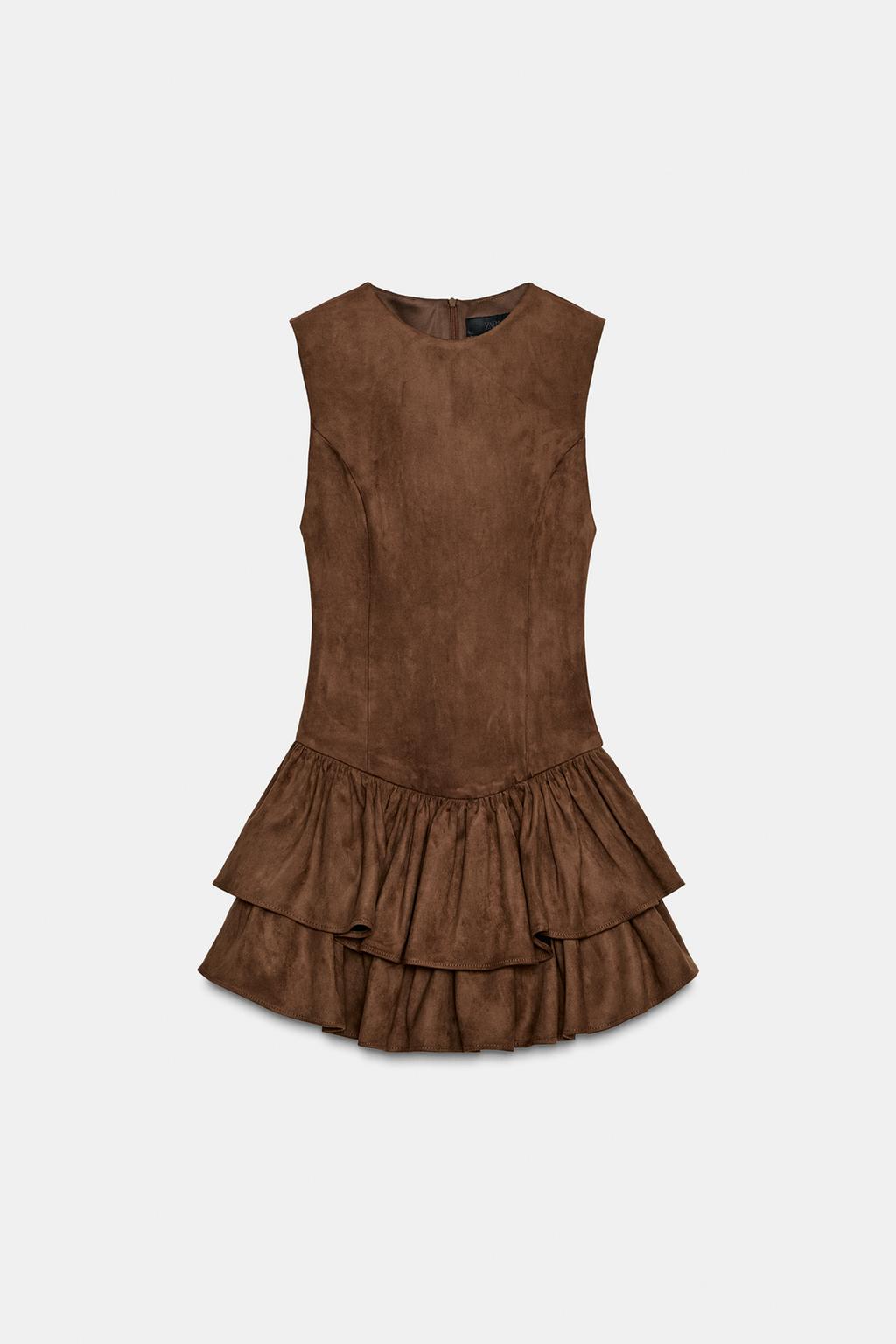 КОРОТКОЕ ПЛАТЬЕ ИЗ ИСКУССТВЕННОЙ ЗАМШИ С ВОЛАНАМИ