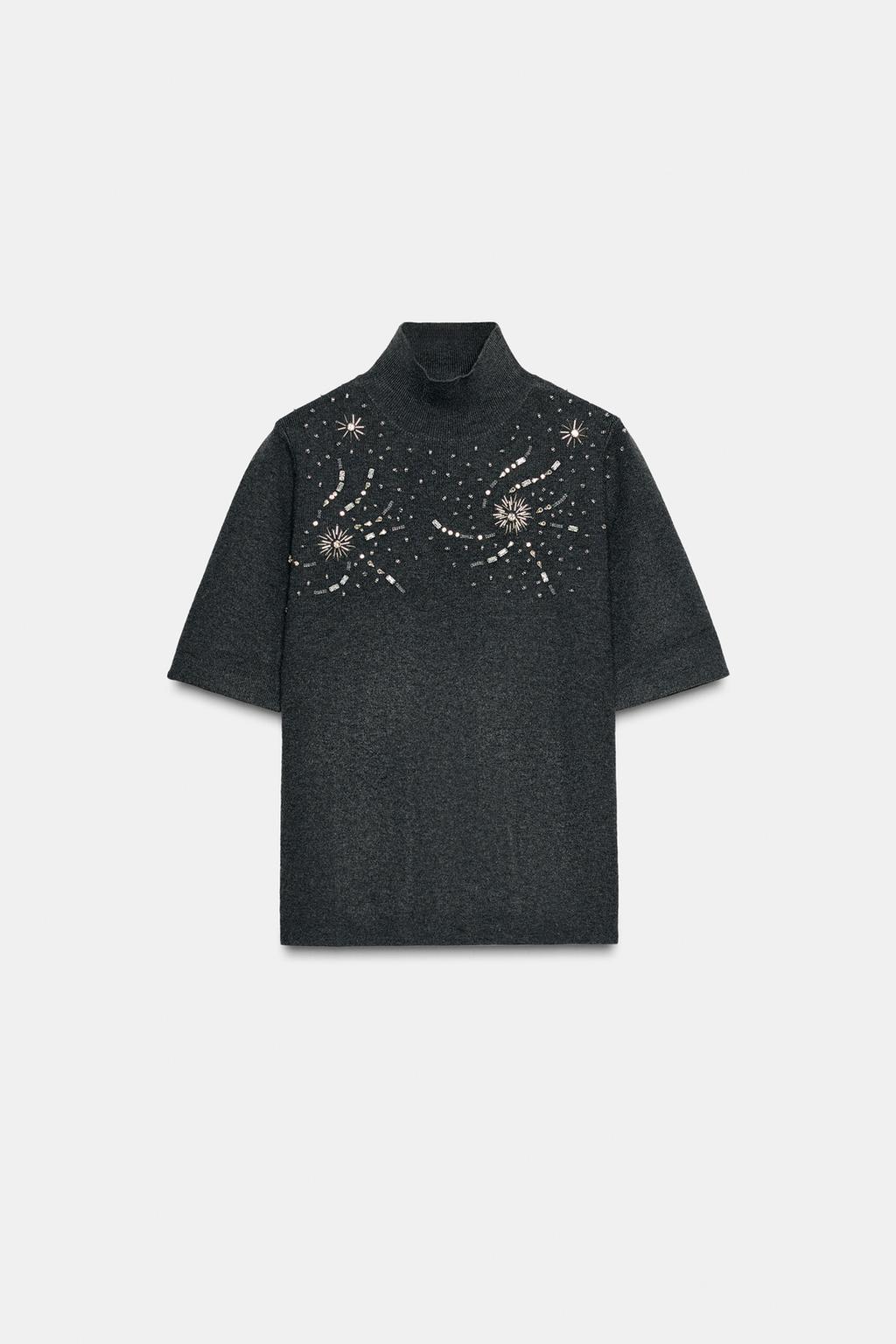 СВИТЕР С БУСИНАМИ И КОРОТКИМИ РУКАВАМИ