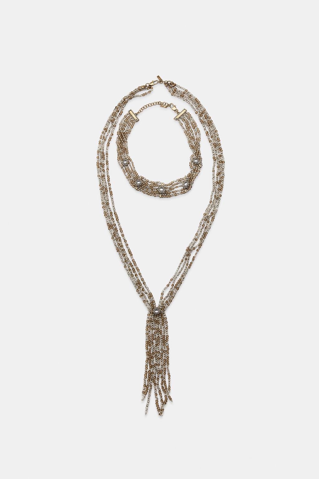 НАБОР ИЗ 2 ОЖЕРЕЛИЙ-ЧОКЕРОВ С БУСИНАМИ И СТРАЗАМИ