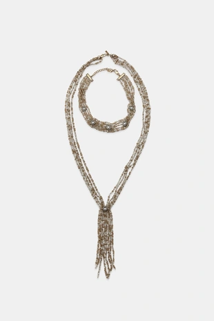 Набор из 2 ожерелий-чокеров с бусинами и стразами- Заказать в России