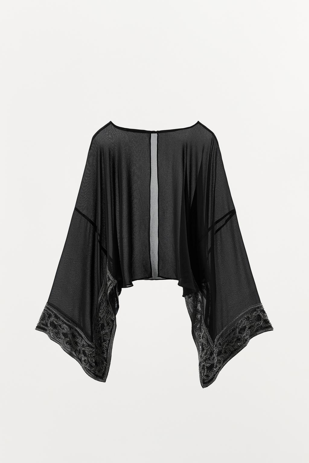 ПОЛУПРОЗРАЧНАЯ НАКИДКА С РУКАВАМИ «ЛЕТУЧАЯ МЫШЬ» И БУСИНАМИ