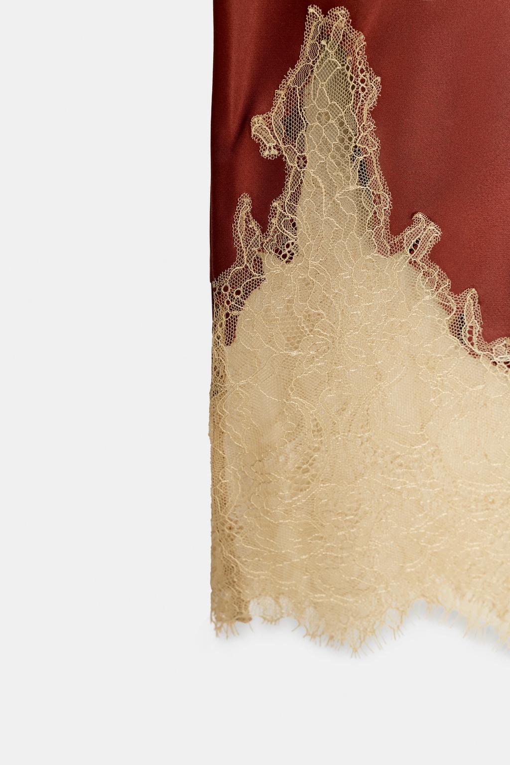 АТЛАСНАЯ ЮБКА С КОНТРАСТНЫМ КРУЖЕВОМ ZW COLLECTION