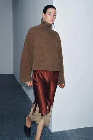 Атласная юбка с контрастным кружевом ZW COLLECTION- Заказать в России