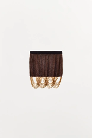 Мини-юбка с бусинами и бахромой- Заказать в России