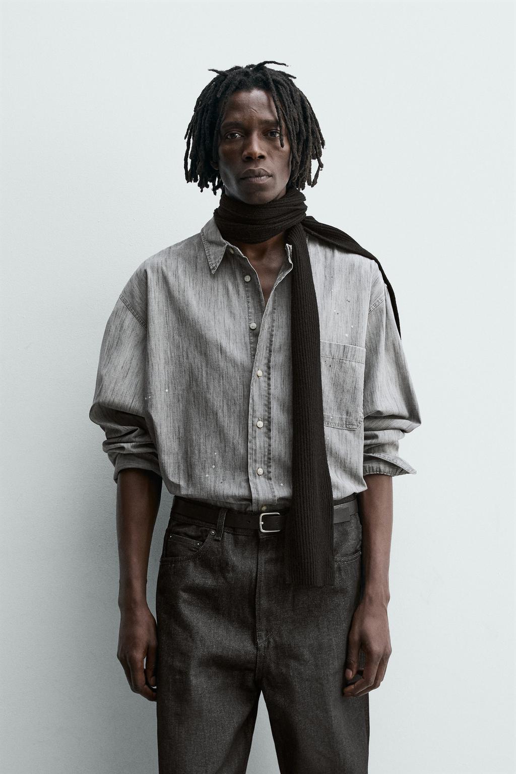 ДЖИНСОВАЯ РУБАШКА С ЭФФЕКТОМ ПОТЕРТОСТИ И БРЫЗГАМИ