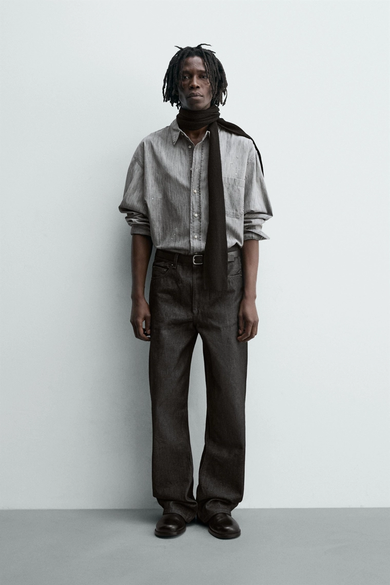 Рубашка из денима с мраморным принтом