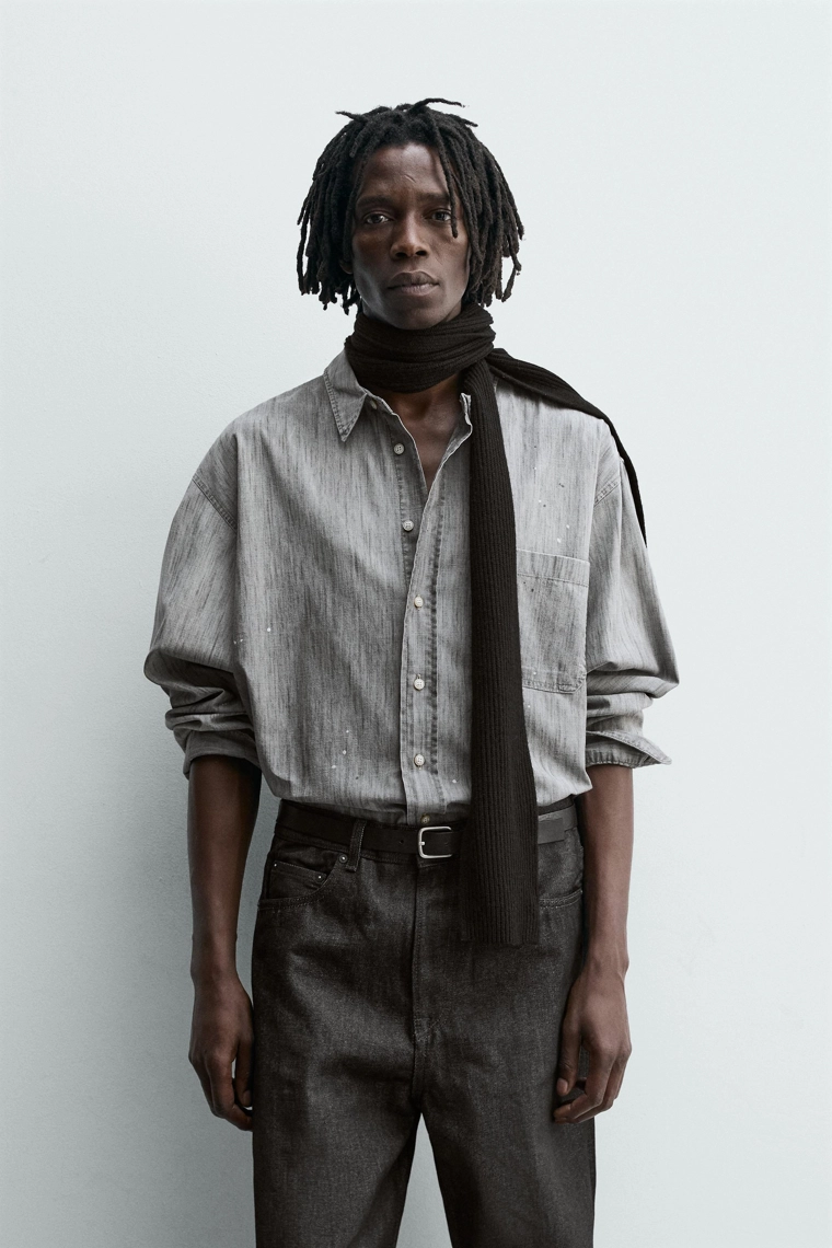 Рубашка из денима с мраморным принтом