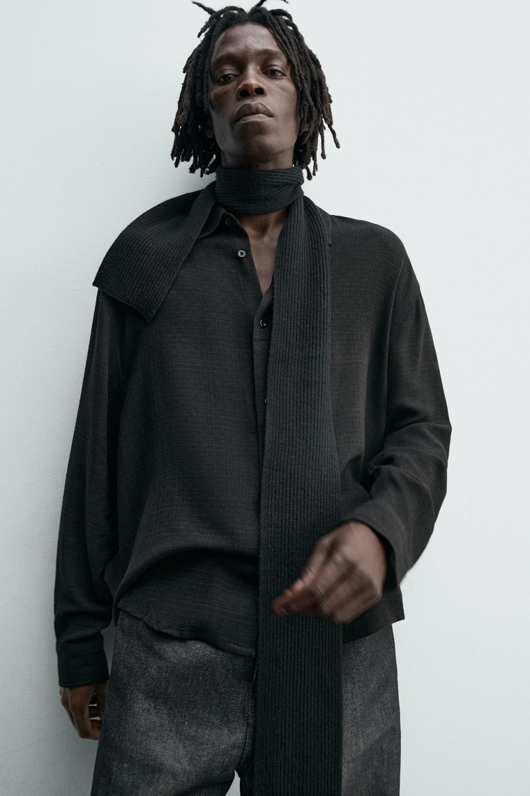 Рубашка из вискозы и хлопка с текстурой