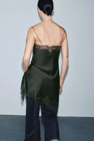 Длинный топ в бельевом стиле с кружевом — ZW COLLECTION- Заказать в России