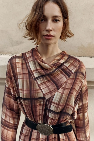 Платье миди в клетку- Заказать в России