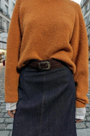 Юбка Z1975 миди из денима с ремнем- Заказать в России