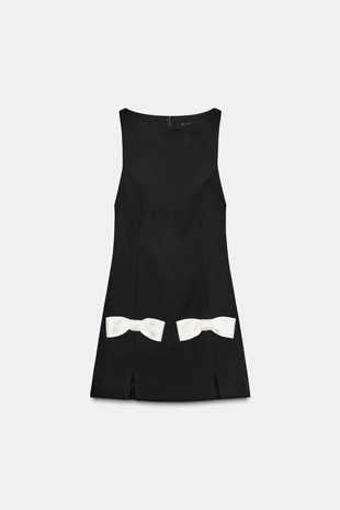 CONTRAST BOW MINI DRESS- Заказать в России