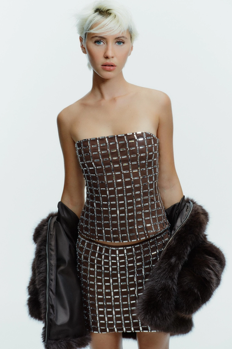 Бандо топ из мерцающей сетки