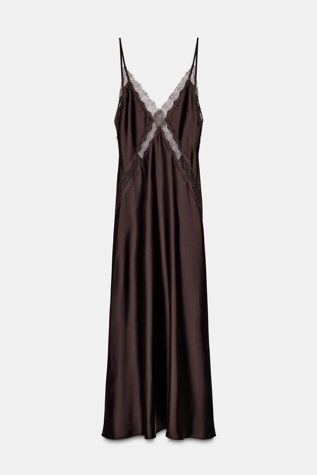 АТЛАСНОЕ ПЛАТЬЕ МИДИ С КРУЖЕВОМ