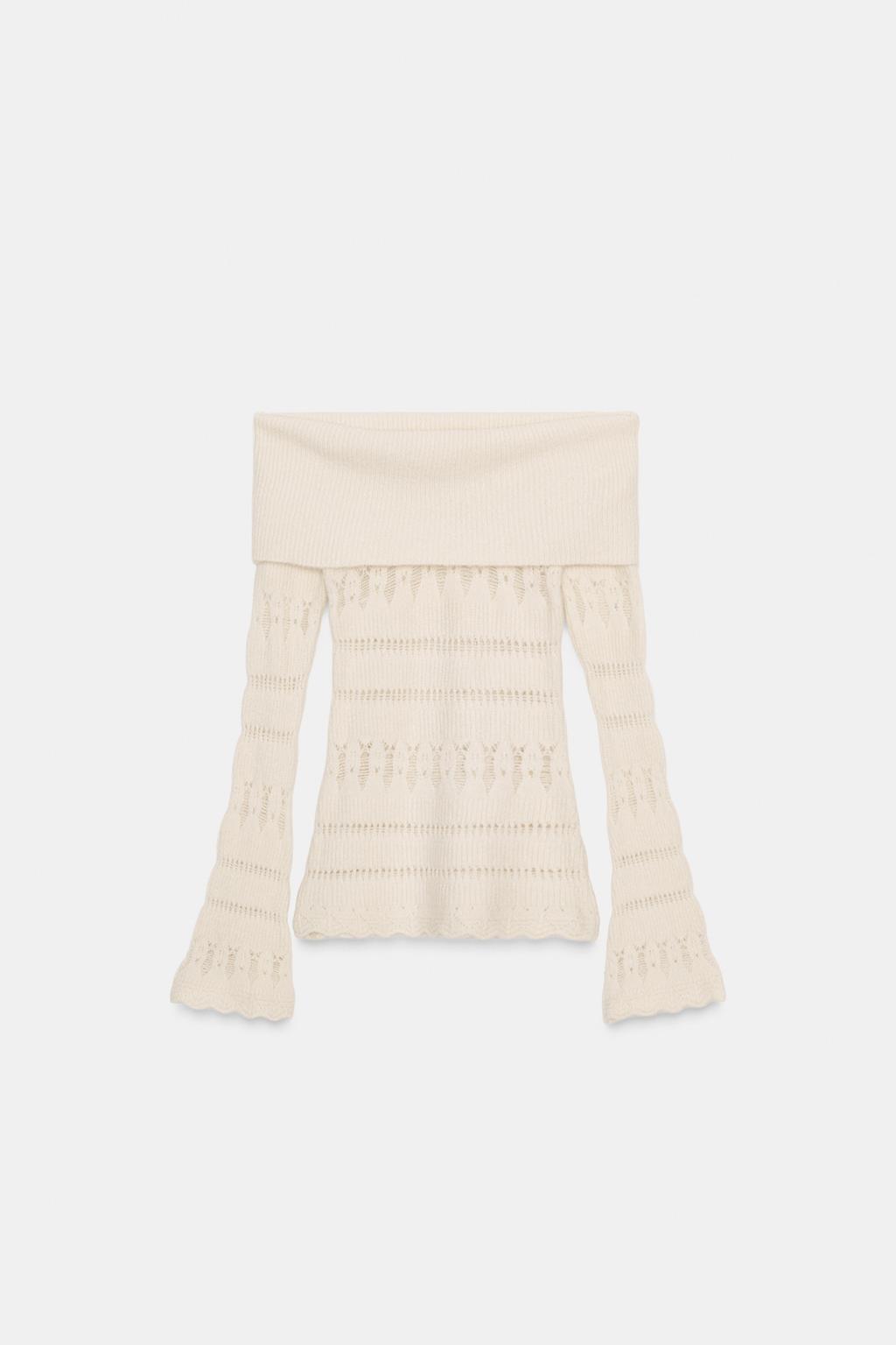 ДЖЕМПЕР С ОТКРЫТЫМИ ПЛЕЧАМИ И АЖУРНОЙ ВЯЗКОЙ