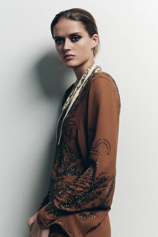 Платье из жоржета с бусинами LIMITED EDITION- Заказать в России