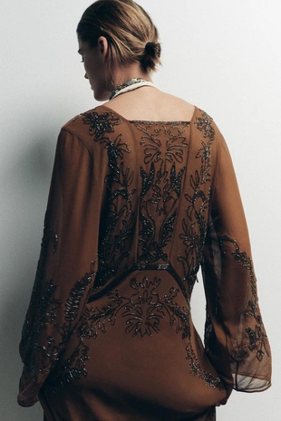 Платье из жоржета с бусинами LIMITED EDITION- Заказать в России