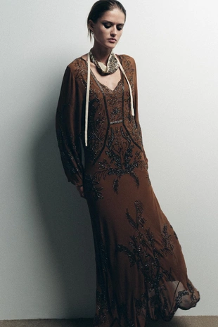 Платье из жоржета с бусинами LIMITED EDITION- Заказать в России